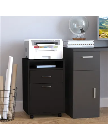 HOMCOM 60cm Filing Cabinet with Drawer, Open Shelf, Metal Handles and 4 Wheels, Office Home Organiser Mobile Printer, Black