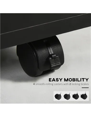 HOMCOM 60cm Filing Cabinet with Drawer, Open Shelf, Metal Handles and 4 Wheels, Office Home Organiser Mobile Printer, Black