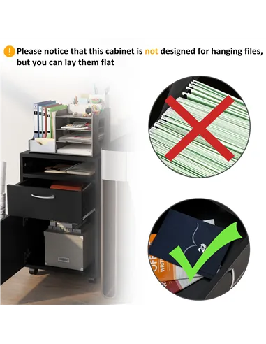 HOMCOM 60cm Filing Cabinet with Drawer, Open Shelf, Metal Handles and 4 Wheels, Office Home Organiser Mobile Printer, Black