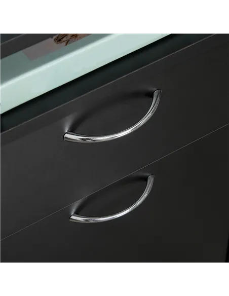 HOMCOM 60cm Filing Cabinet with Drawer, Open Shelf, Metal Handles and 4 Wheels, Office Home Organiser Mobile Printer, Black