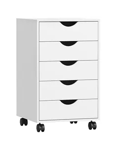 HOMCOM 5 Drawer Mobile Filing Cabinet, Vertical File Cabinet, Modern Rolling Office Storage Organizer Cupboard, White