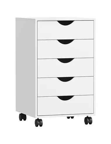 HOMCOM 5 Drawer Mobile Filing Cabinet, Vertical File Cabinet, Modern Rolling Office Storage Organizer Cupboard, White