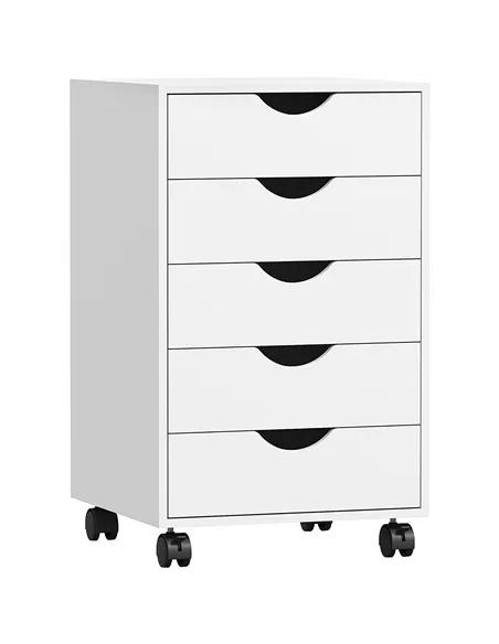 HOMCOM 5 Drawer Mobile Filing Cabinet, Vertical File Cabinet, Modern Rolling Office Storage Organizer Cupboard, White