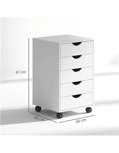 HOMCOM 5 Drawer Mobile Filing Cabinet, Vertical File Cabinet, Modern Rolling Office Storage Organizer Cupboard, White