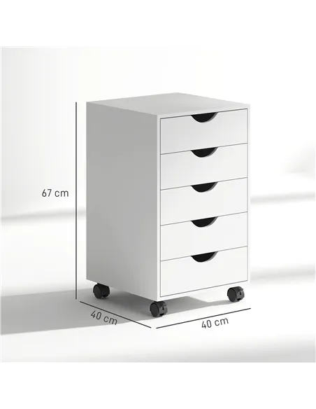 HOMCOM 5 Drawer Mobile Filing Cabinet, Vertical File Cabinet, Modern Rolling Office Storage Organizer Cupboard, White