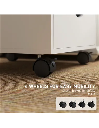 HOMCOM 5 Drawer Mobile Filing Cabinet, Vertical File Cabinet, Modern Rolling Office Storage Organizer Cupboard, White