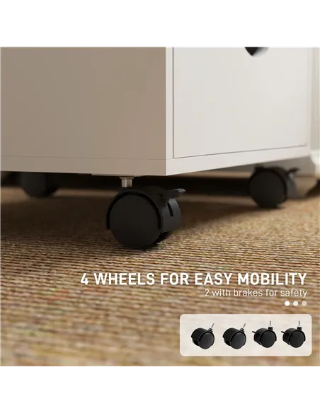 HOMCOM 5 Drawer Mobile Filing Cabinet, Vertical File Cabinet, Modern Rolling Office Storage Organizer Cupboard, White