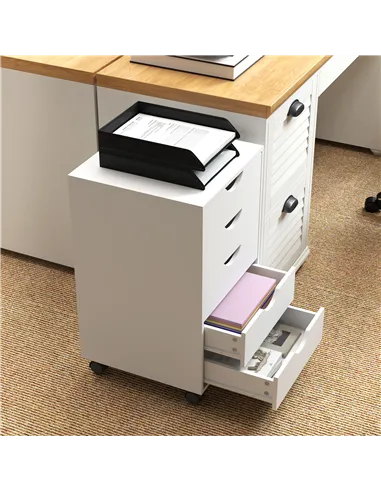 HOMCOM 5 Drawer Mobile Filing Cabinet, Vertical File Cabinet, Modern Rolling Office Storage Organizer Cupboard, White