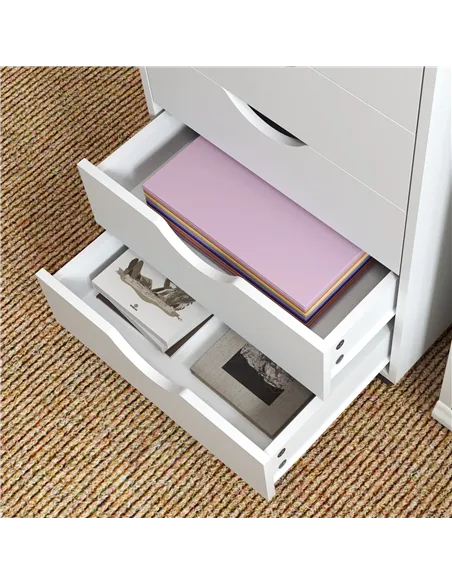 HOMCOM 5 Drawer Mobile Filing Cabinet, Vertical File Cabinet, Modern Rolling Office Storage Organizer Cupboard, White