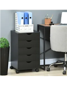 HOMCOM 5 Drawer Mobile Filing Cabinet, Vertical File Cabinet, Modern Rolling Office Storage Organizer Cupboard, Black 2