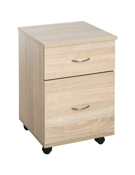 HOMCOM Two Drawer Filing Cabinet with Wheels- Oak