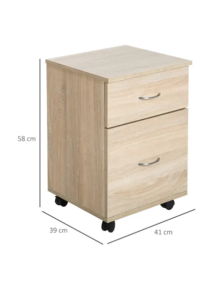HOMCOM Two Drawer Filing Cabinet with Wheels- Oak