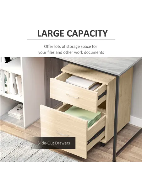 HOMCOM Two Drawer Filing Cabinet with Wheels- Oak