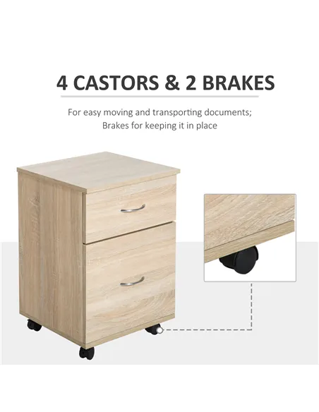 HOMCOM Two Drawer Filing Cabinet with Wheels- Oak