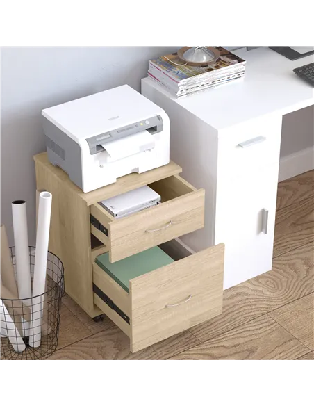 HOMCOM Two Drawer Filing Cabinet with Wheels- Oak