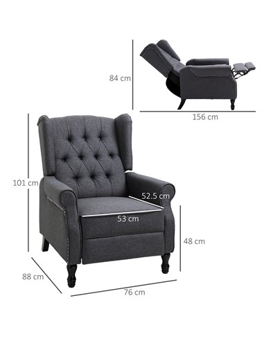 HOMCOM Recliner Armchair, Vintage Reclining Chair with Nail Head Trim, Wingback Chair with Button Tufted Back and Footrest, for 