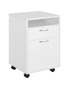 HOMCOM 60cm Filing Cabinet with Drawer, Open Shelf, Metal Handles and 4 Wheels, Office Home Organiser Mobile Printer, White