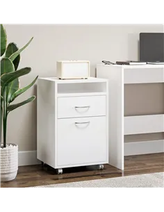 HOMCOM 60cm Filing Cabinet with Drawer, Open Shelf, Metal Handles and 4 Wheels, Office Home Organiser Mobile Printer, White 2