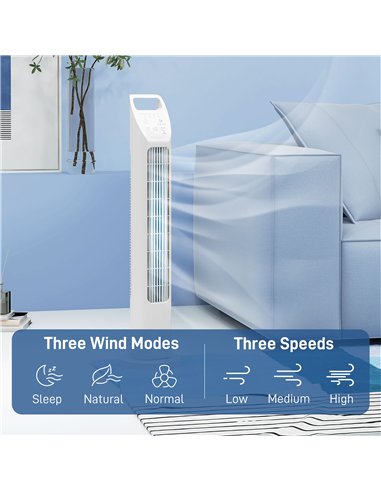 HOMCOM 31" Oscillating Tower Fan with Remote Control, 4H Timer, 3 Speed 3 Modes, Quiet Electric Floor Standing Fan for Home Bedr