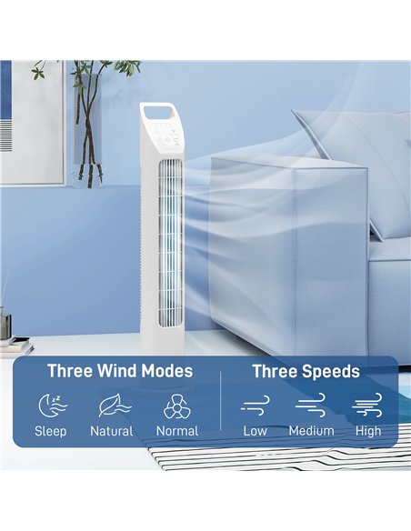 HOMCOM 31" Oscillating Tower Fan with Remote Control, 4H Timer, 3 Speed 3 Modes, Quiet Electric Floor Standing Fan for Home Bedr