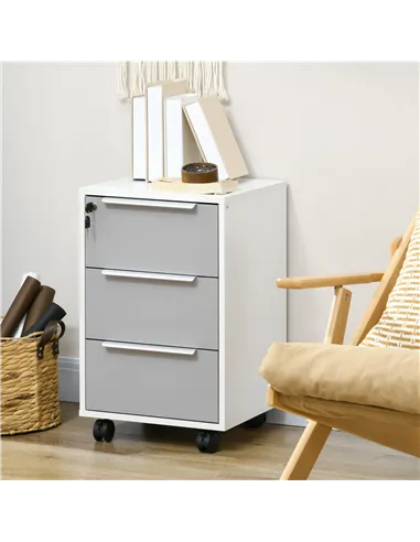 HOMCOM Three-Drawer Locking Filing Cabinet - Grey/White