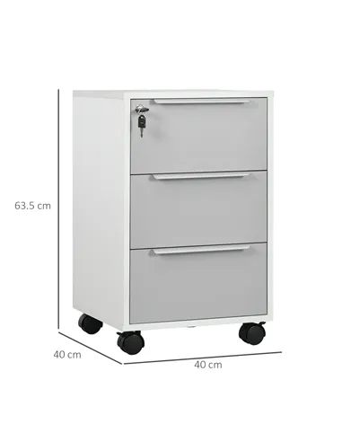 HOMCOM Three-Drawer Locking Filing Cabinet - Grey/White