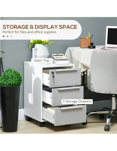 HOMCOM Three-Drawer Locking Filing Cabinet - Grey/White