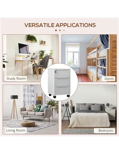 HOMCOM Three-Drawer Locking Filing Cabinet - Grey/White