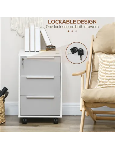 HOMCOM Three-Drawer Locking Filing Cabinet - Grey/White