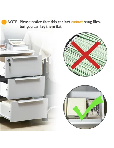 HOMCOM Three-Drawer Locking Filing Cabinet - Grey/White