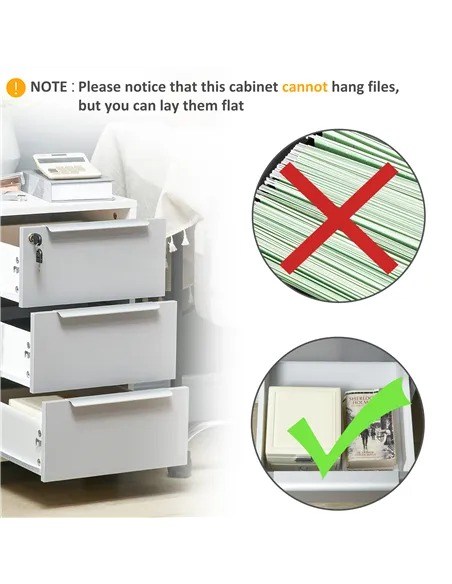 HOMCOM Three-Drawer Locking Filing Cabinet - Grey/White