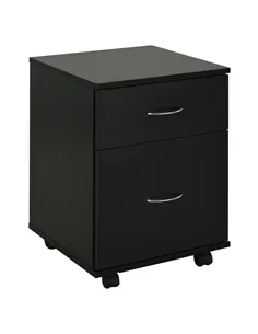 HOMCOM Two Drawer Filing Cabinet with Wheels- Black Wood Grain