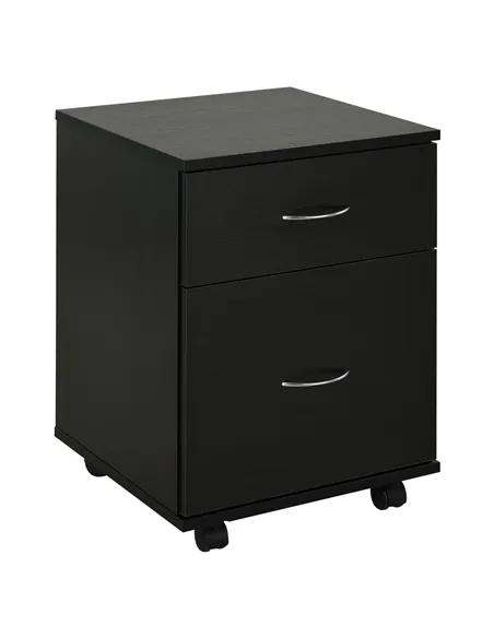 HOMCOM Two Drawer Filing Cabinet with Wheels- Black Wood Grain