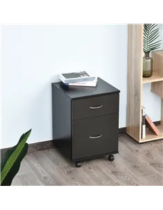 HOMCOM Two Drawer Filing Cabinet with Wheels- Black Wood Grain 2