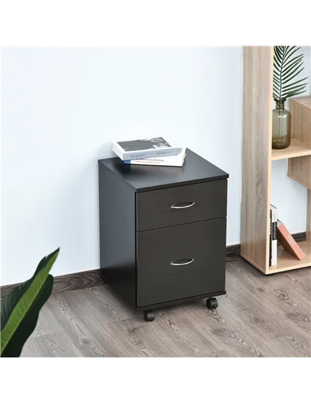 HOMCOM Two Drawer Filing Cabinet with Wheels- Black Wood Grain