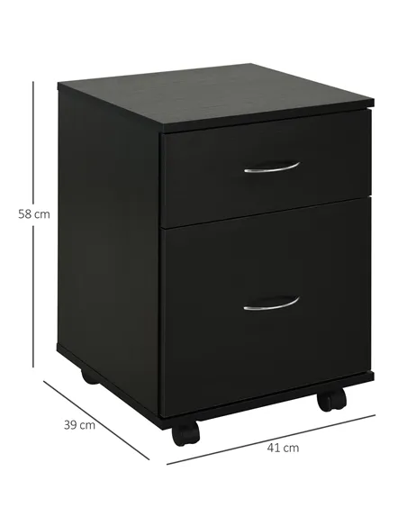 HOMCOM Two Drawer Filing Cabinet with Wheels- Black Wood Grain
