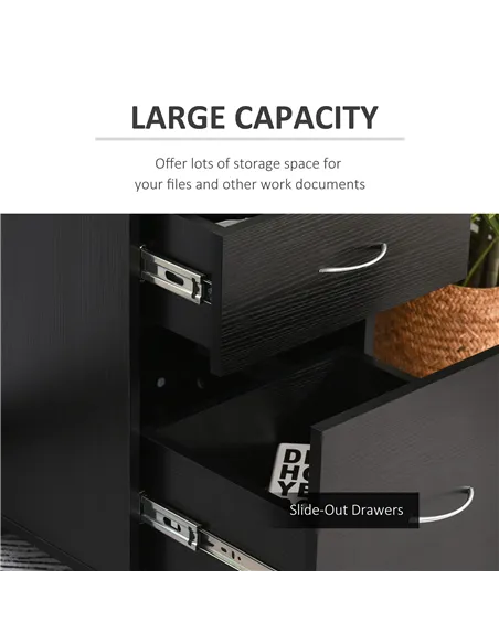 HOMCOM Two Drawer Filing Cabinet with Wheels- Black Wood Grain