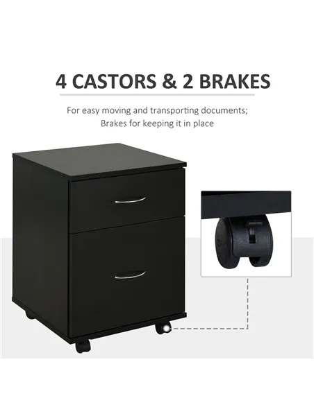 HOMCOM Two Drawer Filing Cabinet with Wheels- Black Wood Grain