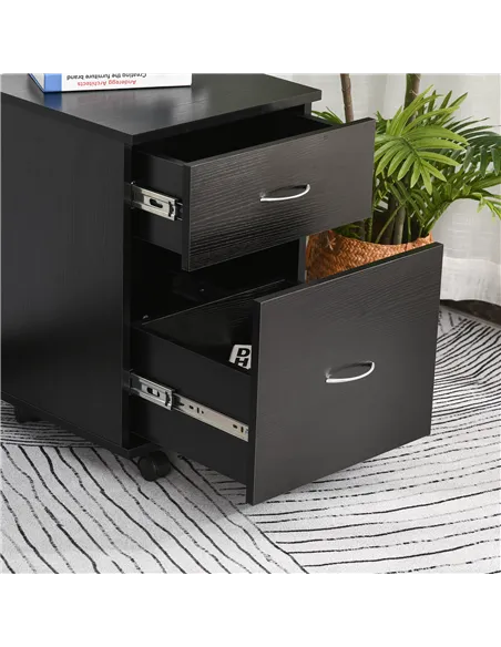 HOMCOM Two Drawer Filing Cabinet with Wheels- Black Wood Grain