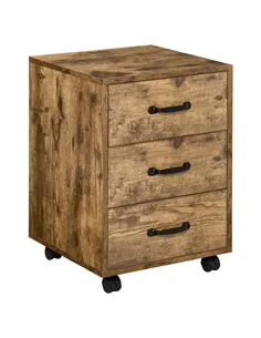 HOMCOM 3 Drawer File Cabinet, Mobile Filing Cabinet on Wheels for Home Office, Study, Rustic Brown