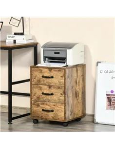 HOMCOM 3 Drawer File Cabinet, Mobile Filing Cabinet on Wheels for Home Office, Study, Rustic Brown 2