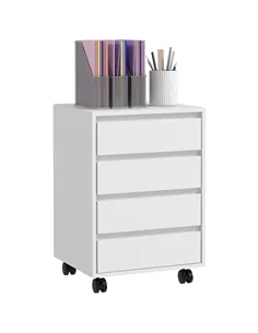 HOMCOM Four-Drawer Office Filing Cabinet, with Wheels - White