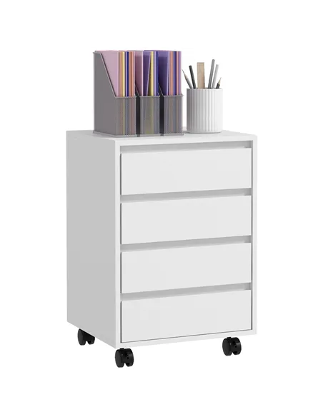 HOMCOM Four-Drawer Office Filing Cabinet, with Wheels - White