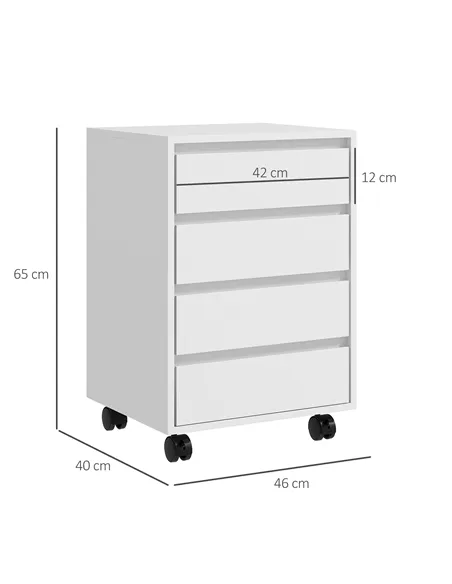 HOMCOM Four-Drawer Office Filing Cabinet, with Wheels - White