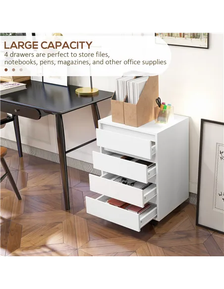 HOMCOM Four-Drawer Office Filing Cabinet, with Wheels - White