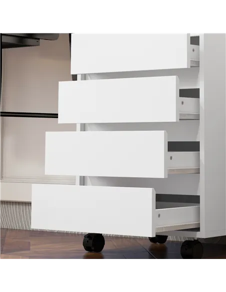 HOMCOM Four-Drawer Office Filing Cabinet, with Wheels - White