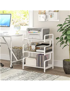 HOMCOM 3-Tier Printer Stand with Storage Shelves, Printer Table, 55 x 40 x 77cm Printer Shelf for Home Office, Study, White 2