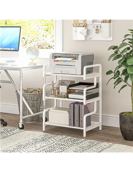 HOMCOM 3-Tier Printer Stand with Storage Shelves, Printer Table, 55 x 40 x 77cm Printer Shelf for Home Office, Study, White