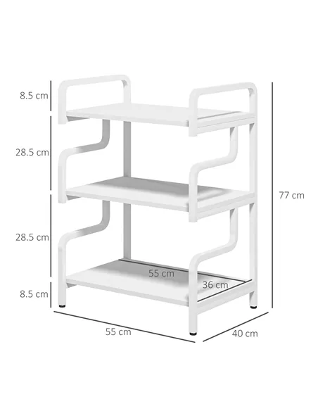 HOMCOM 3-Tier Printer Stand with Storage Shelves, Printer Table, 55 x 40 x 77cm Printer Shelf for Home Office, Study, White