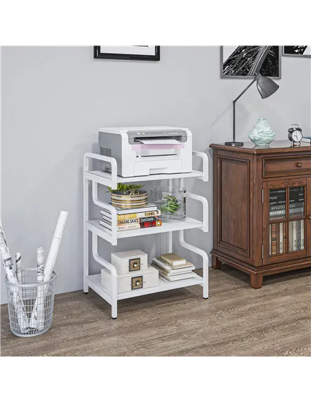 HOMCOM 3-Tier Printer Stand with Storage Shelves, Printer Table, 55 x 40 x 77cm Printer Shelf for Home Office, Study, White